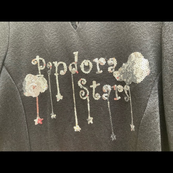 3/$15 Pandora Stars Sequins Black Crop Top With Stars and Moon Lace Detail Small - Picture 5 of 5